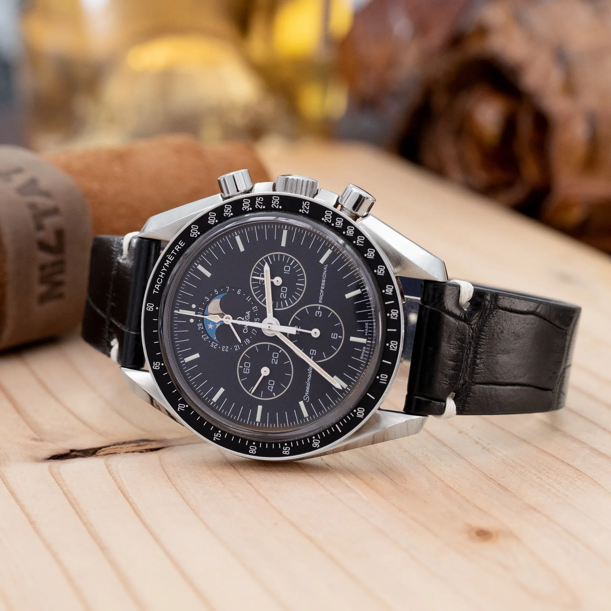 20mm, 21mm or 22mm MiLTAT Genuine American Alligator Square Scale, Semi Matte Black Watch Strap