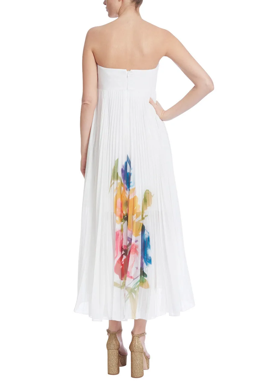 Badgley Mischka Floral Strapless High Low Pleated Dress