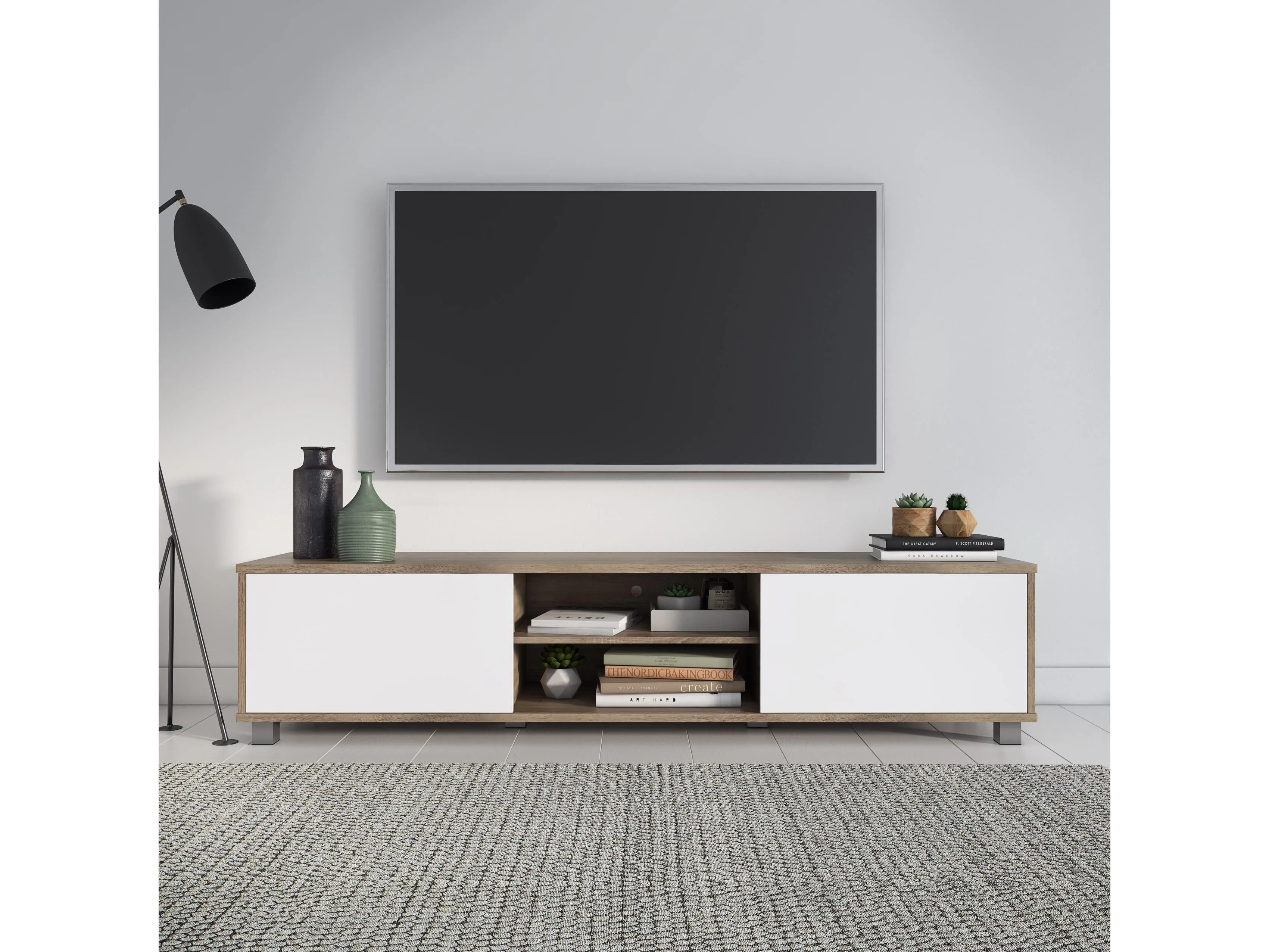 Brown and White Modern TV Stand, TVs up to 85"