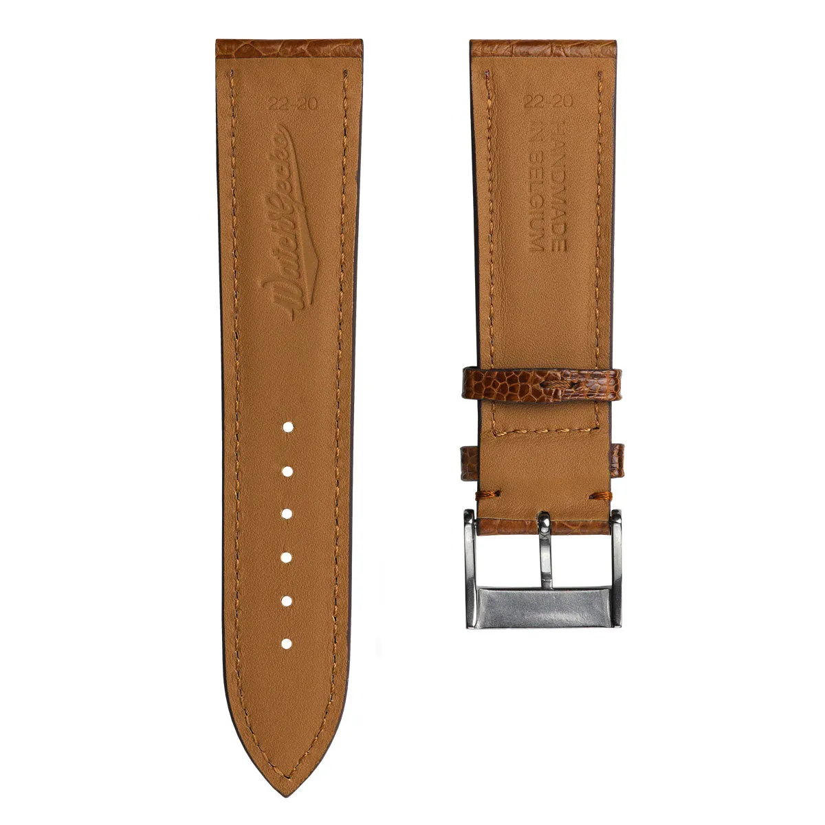 Durbuy Ostrich Leg Handmade Leather Watch Strap - Gloss Cognac Brown