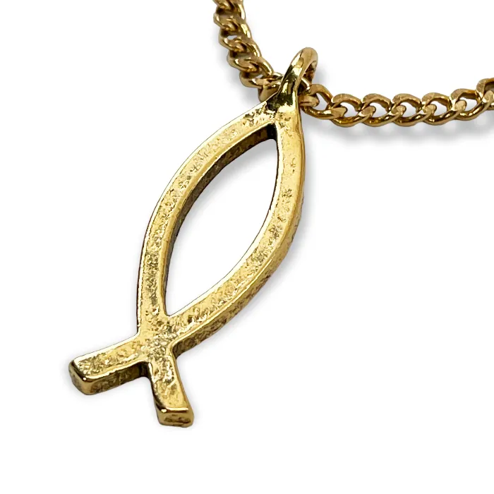 Ichthus Fish Gold Finish Pendant Gold Finish Chain Necklace
