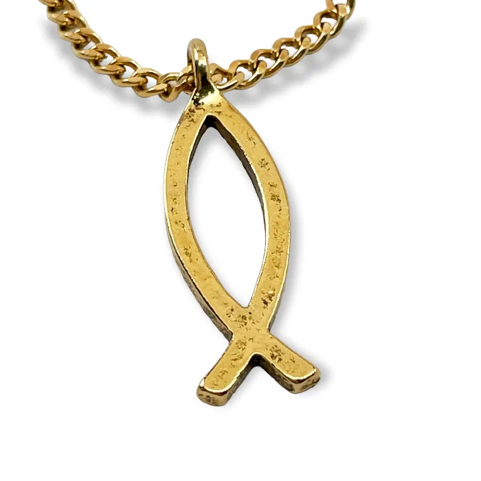 Ichthus Fish Gold Finish Pendant Gold Finish Chain Necklace