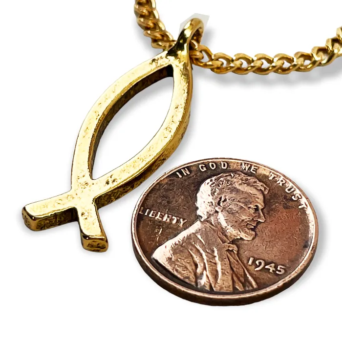 Ichthus Fish Gold Finish Pendant Gold Finish Chain Necklace