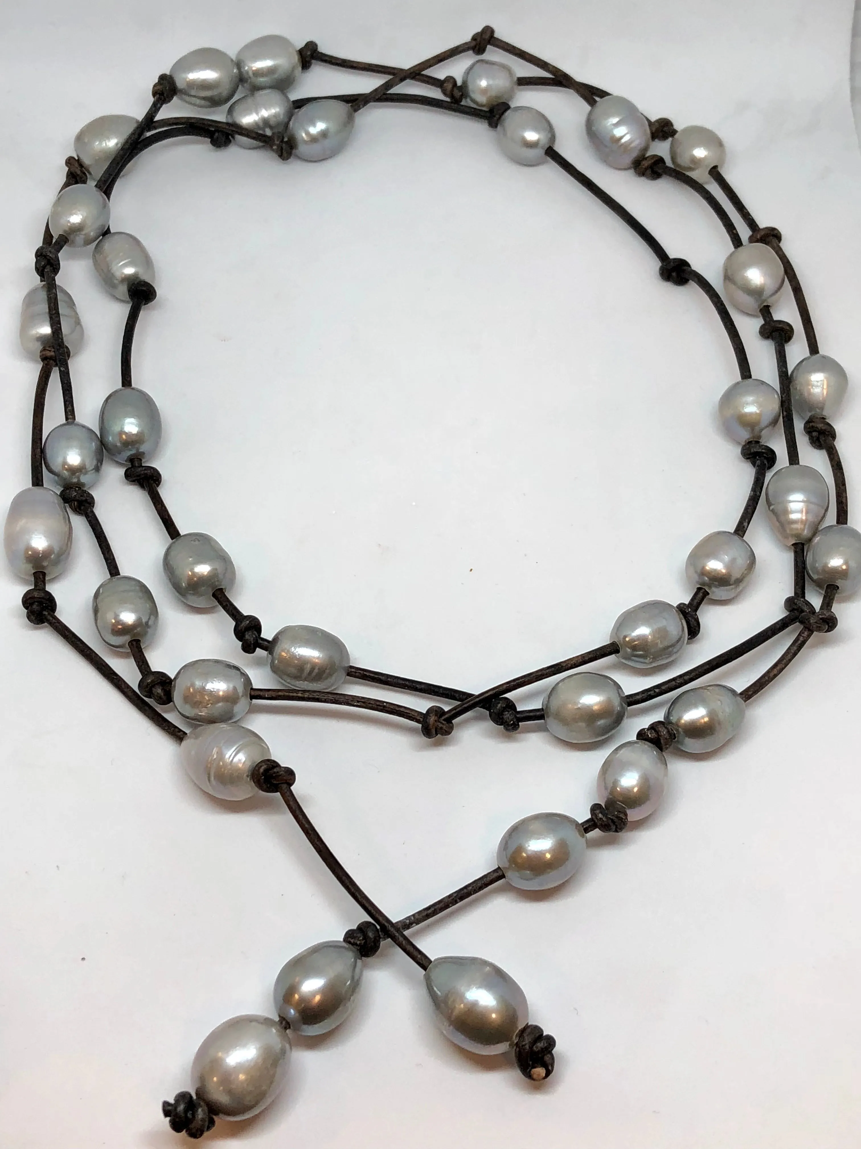 Long Grey Pearl Wrap Necklace