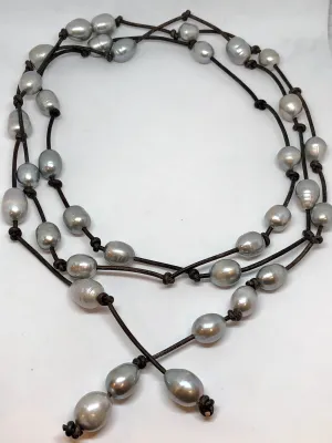 Long Grey Pearl Wrap Necklace