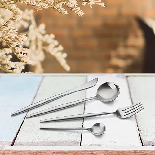 Modern Adaline Silverware 18/10 Stainless Steel Cutlery Set 16 Piece Flatware Set Service