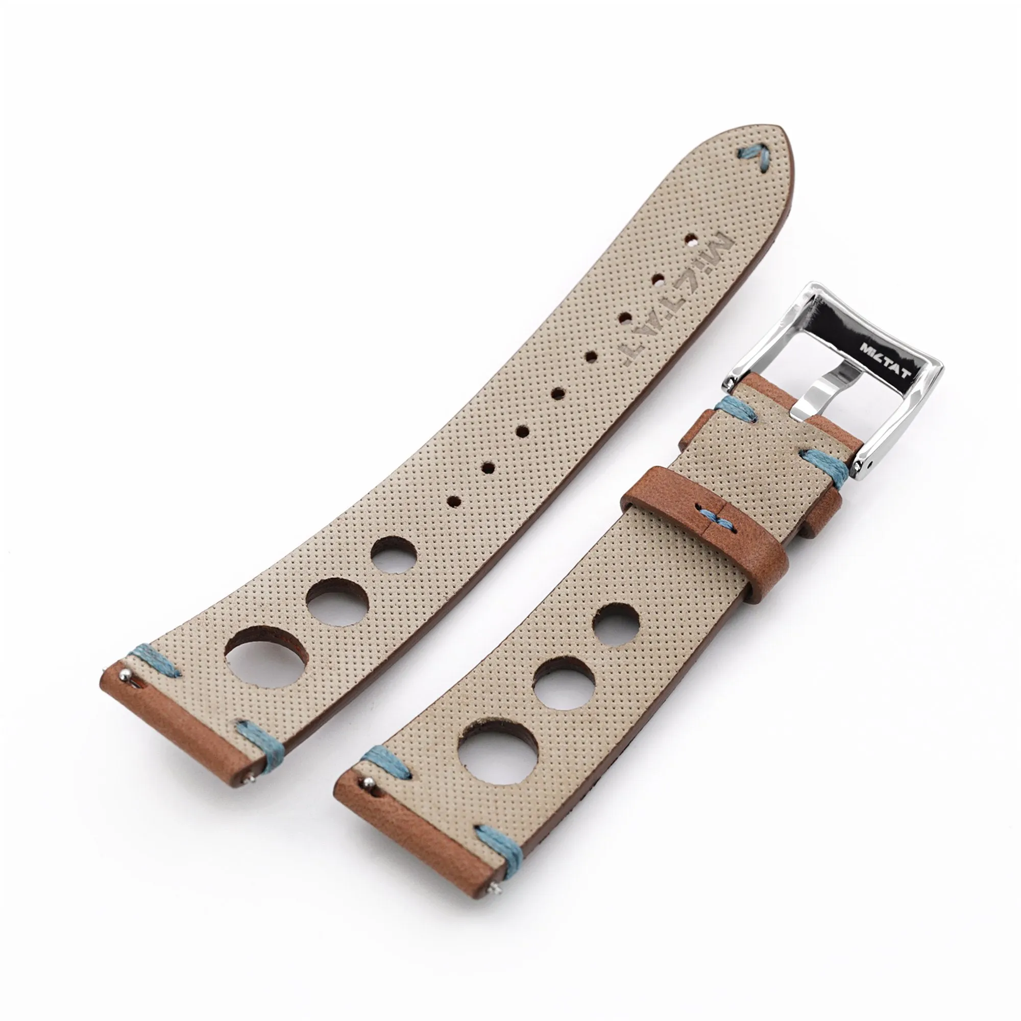 Q.R. 20mm Brown Leather Italian Handmade Racer strap, Blue St.