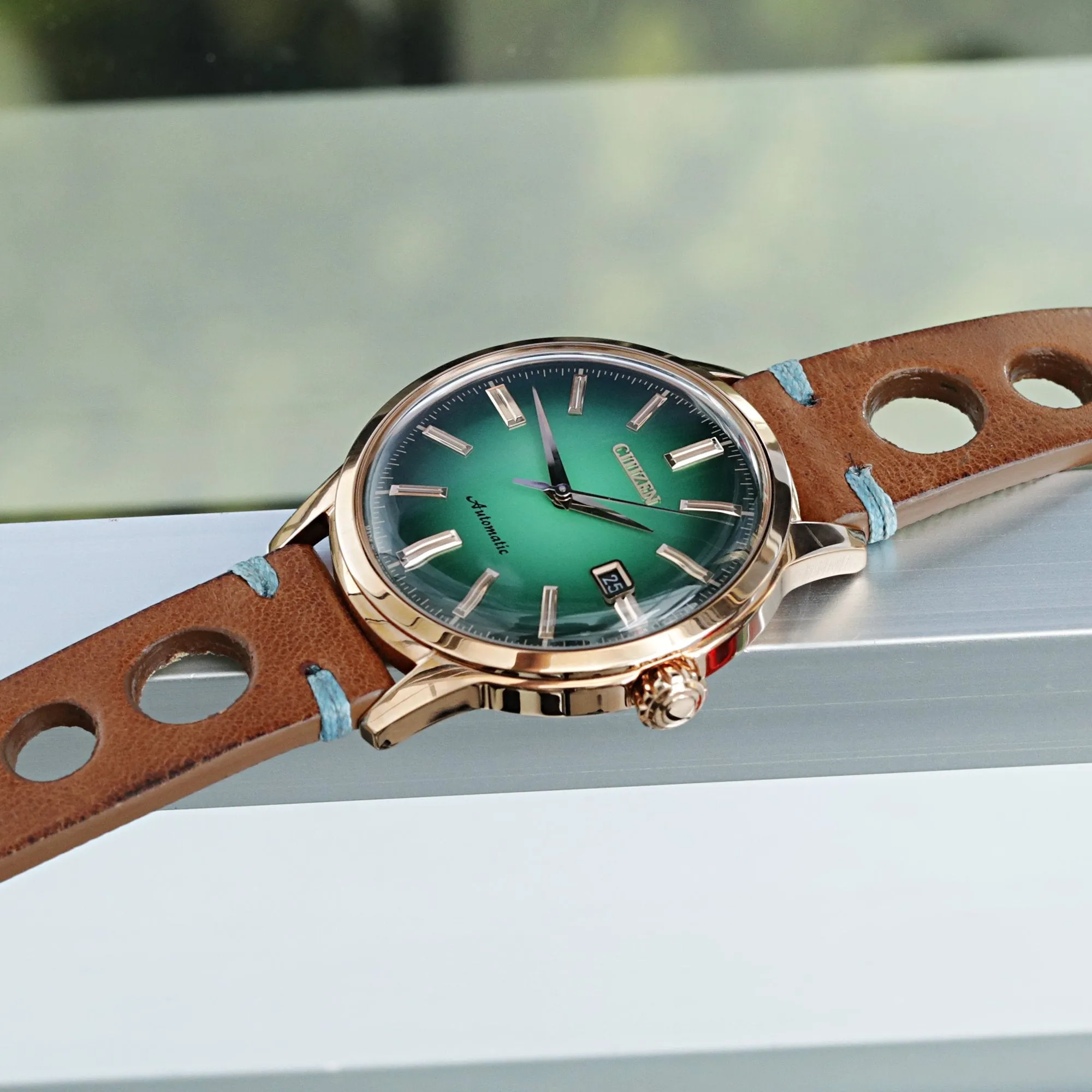 Q.R. 20mm Brown Leather Italian Handmade Racer strap, Blue St.