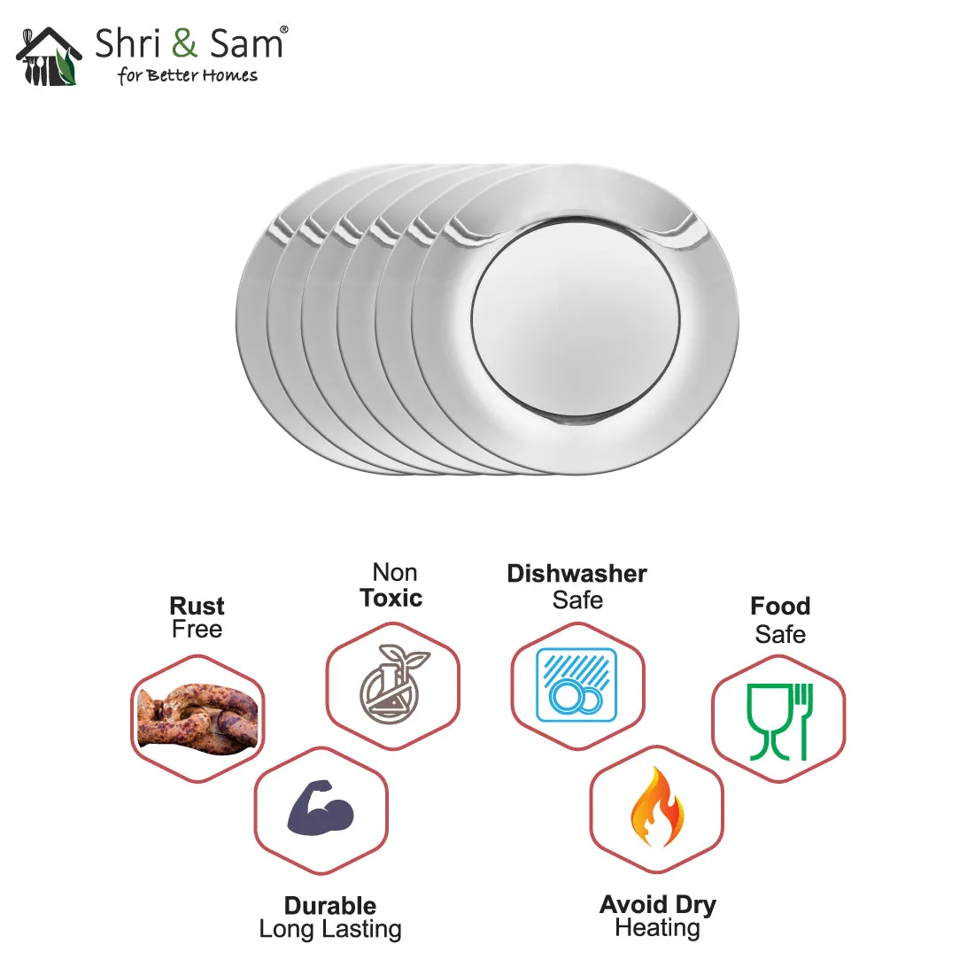 Stainless Steel 6 PCS Side Plate Signature - Shiny