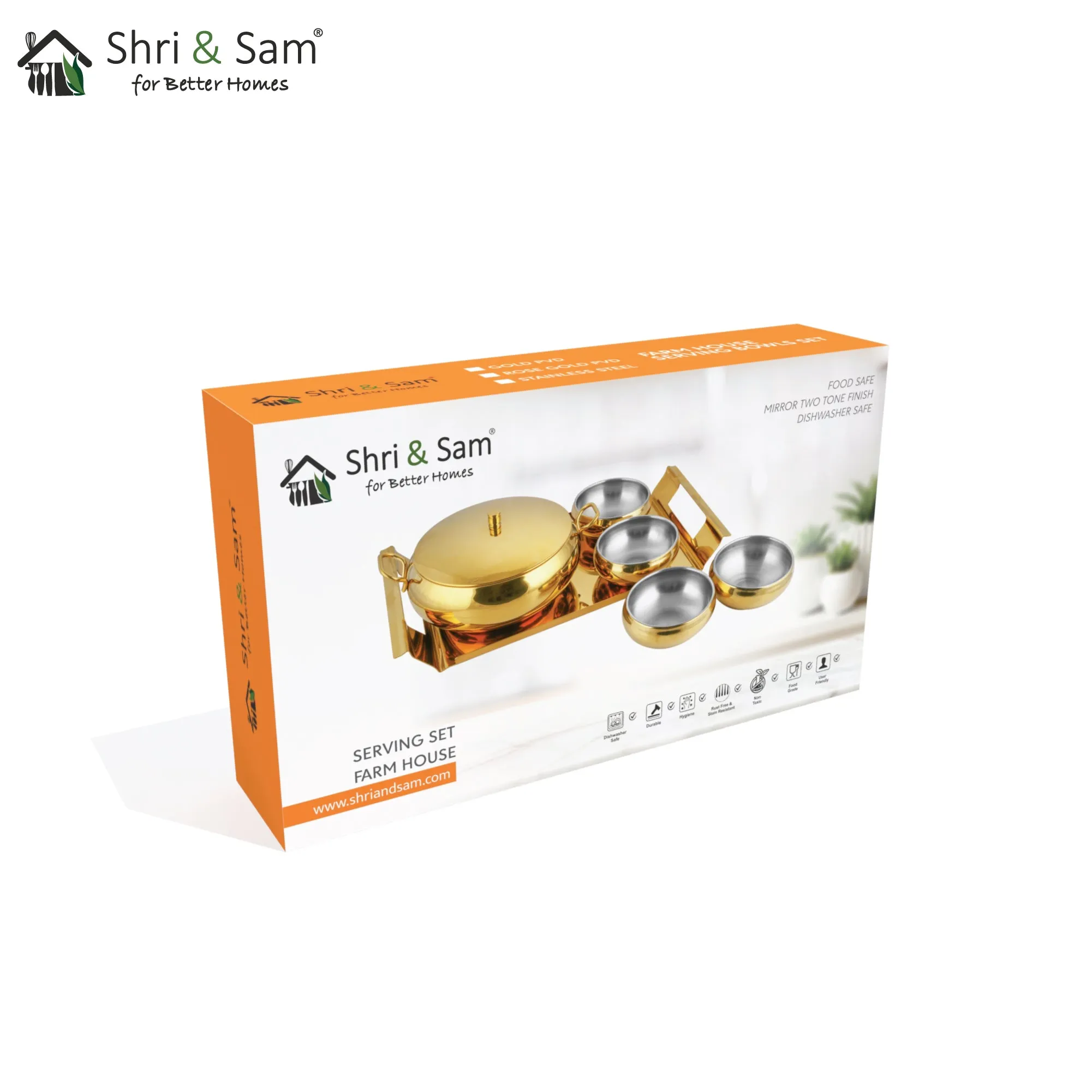 Stainless Steel Serving Set with Gold PVD Coating Farm House