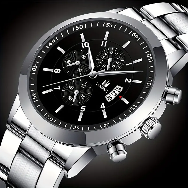 Stylish Mens Watch  Steel Bracelet Set Ideal Gift