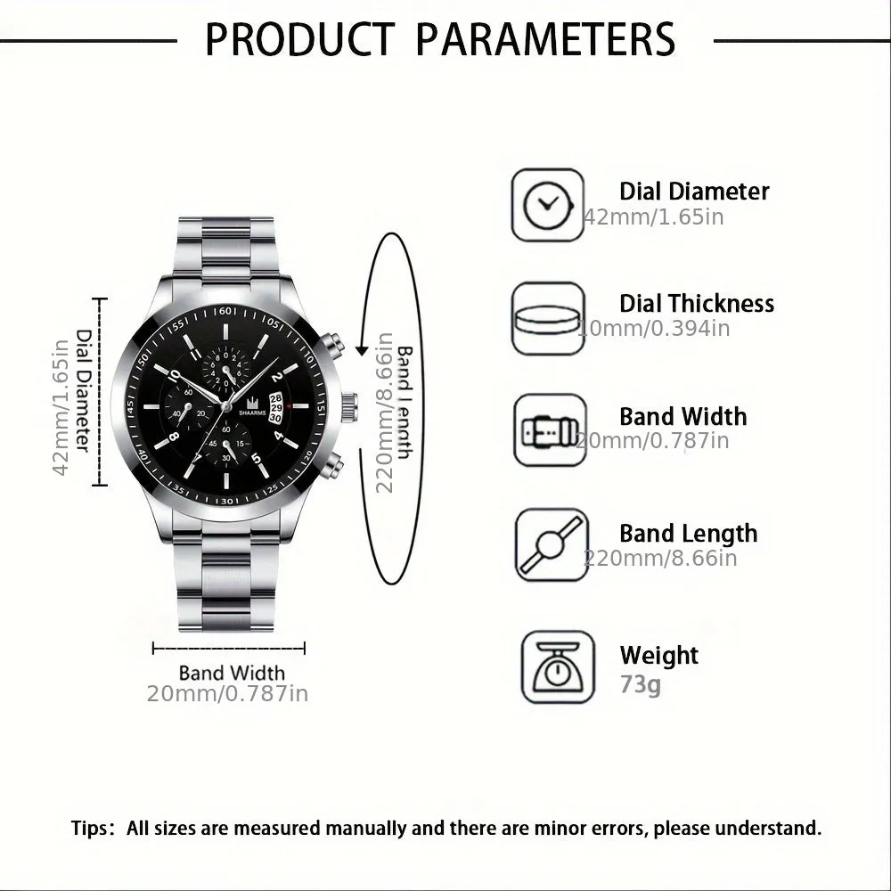 Stylish Mens Watch  Steel Bracelet Set Ideal Gift
