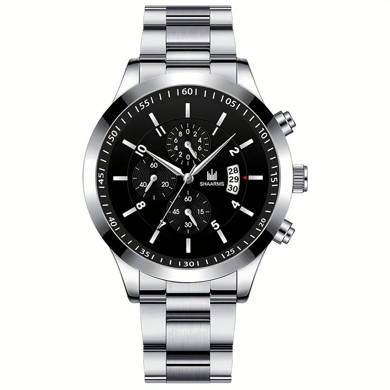 Stylish Mens Watch  Steel Bracelet Set Ideal Gift
