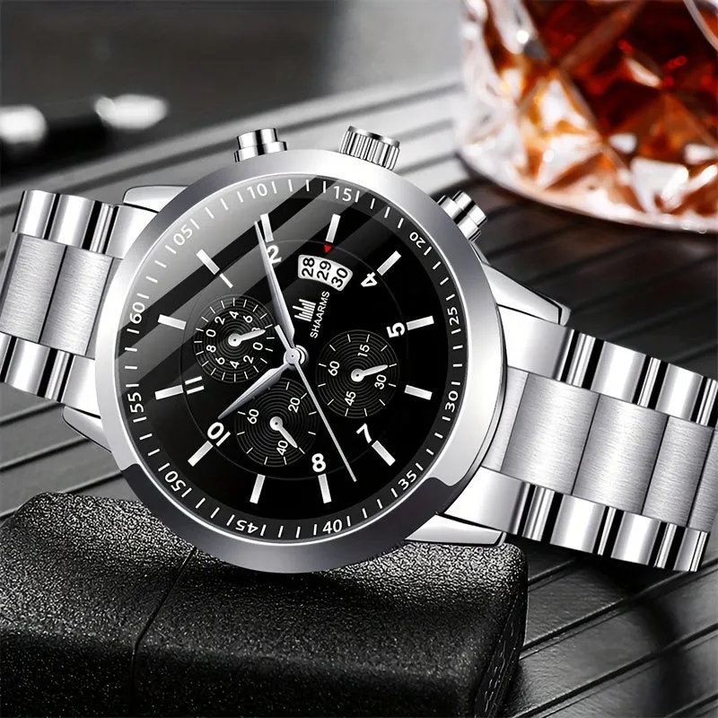 Stylish Mens Watch  Steel Bracelet Set Ideal Gift