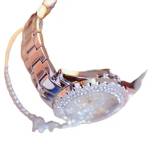 Temperament Super Shiny Plate Bottom Diamond Quartz Watch Set All-Match Diamond Bow Beaded Bracelet